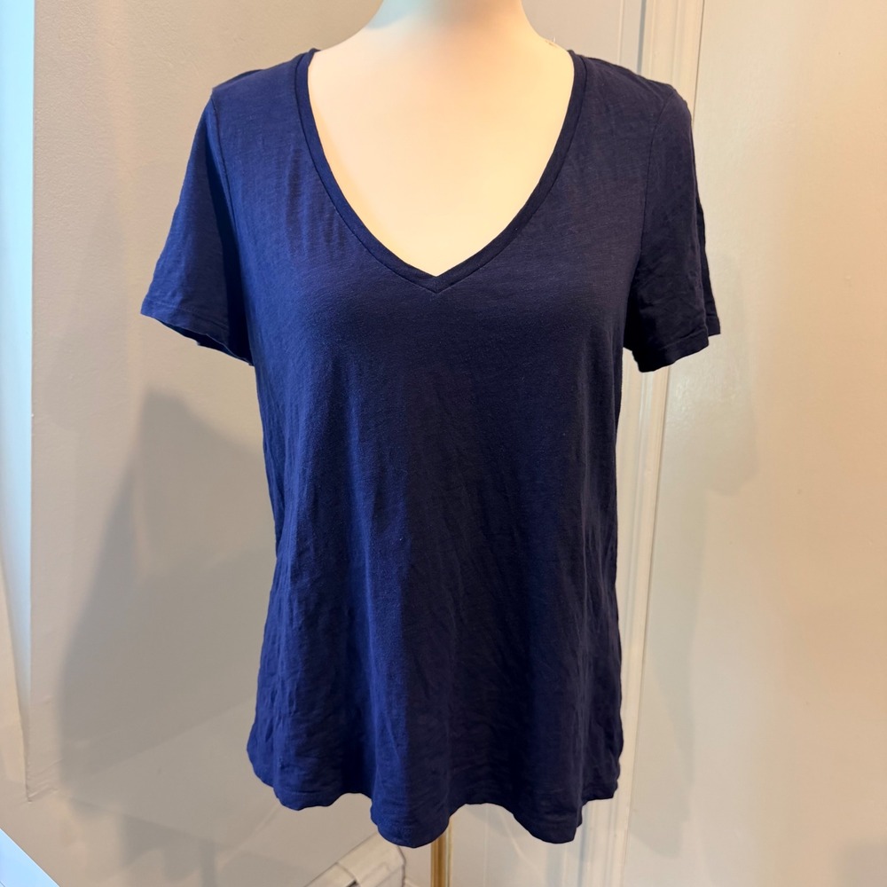 Boden Navy Blue Slub Cotton V-Neck Tee Short Sleeve T-Shirt | Size M